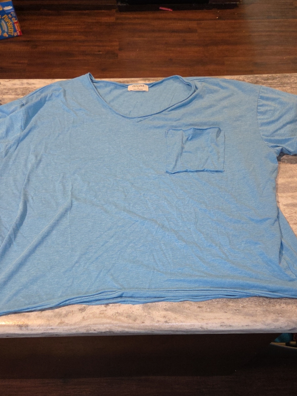 Zenana Outfitters Light Blue Short Sleeve Pocket Tee